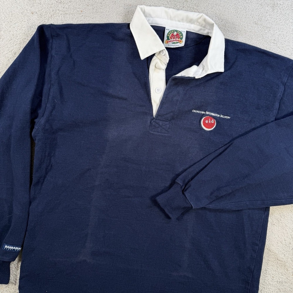 Barbarian Rugby Wear Shirt Mens 2XL Navy Blue Long Sleeve Rubber Button Y2K